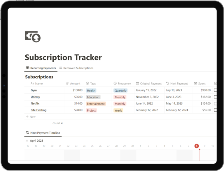 Notion Subscription Tracker Template [Free Download]